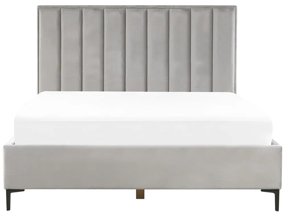 Bett mit Stauraum SEZANNE Samtstoff Hellgrau 180 x 200 cm_799875