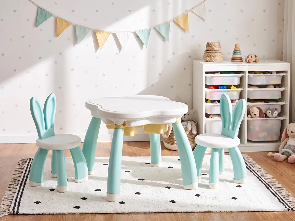 Kids Table with Chairs BUNYAN White/ Blue_1124336