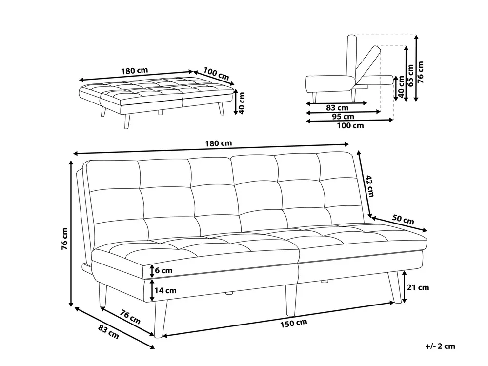 Schlafsofa 3-Sitzer RONNE Stoff Schwarz_912345