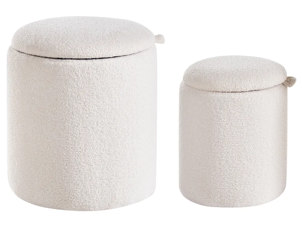 Pouf mit Stauraum 2er Set BEREA Bouclé Cremeweiß_971850