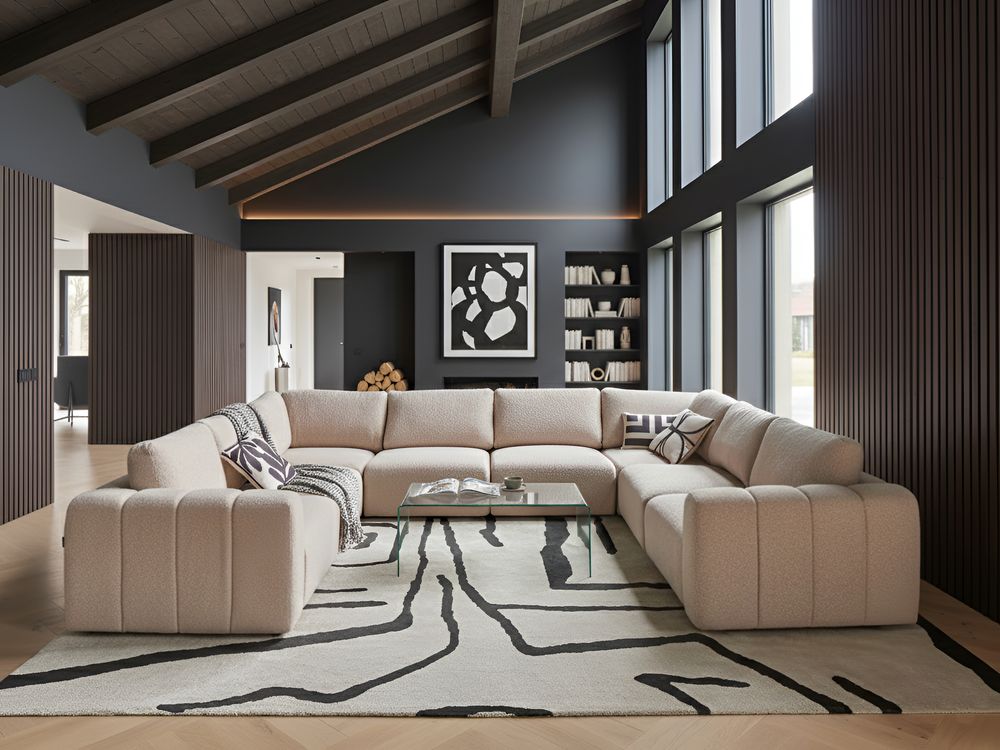 Modular U-Shape Sofa 8 Seater KIVVIK Boucle Beige
