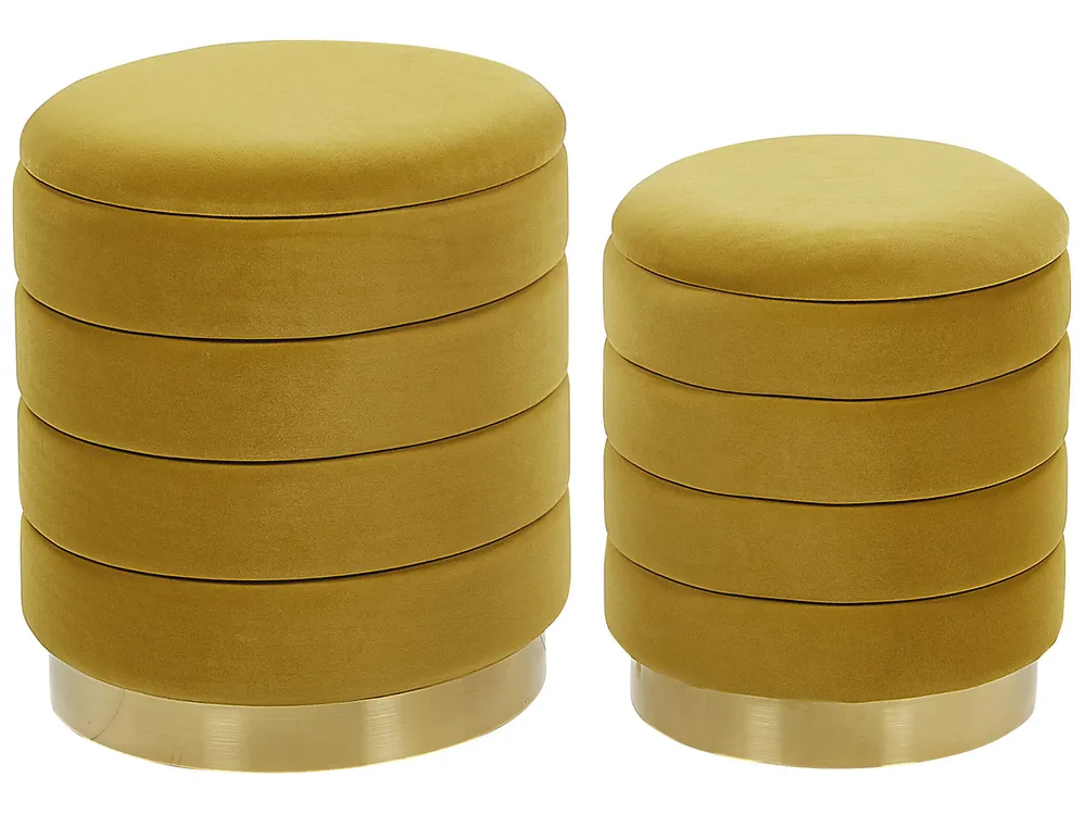 Pouf mit Stauraum 2er Set GARLAND Samtstoff Senfgelb