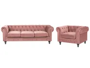 Living Room Set 4 Seater CHESTERFIELD Velvet Pink_778860