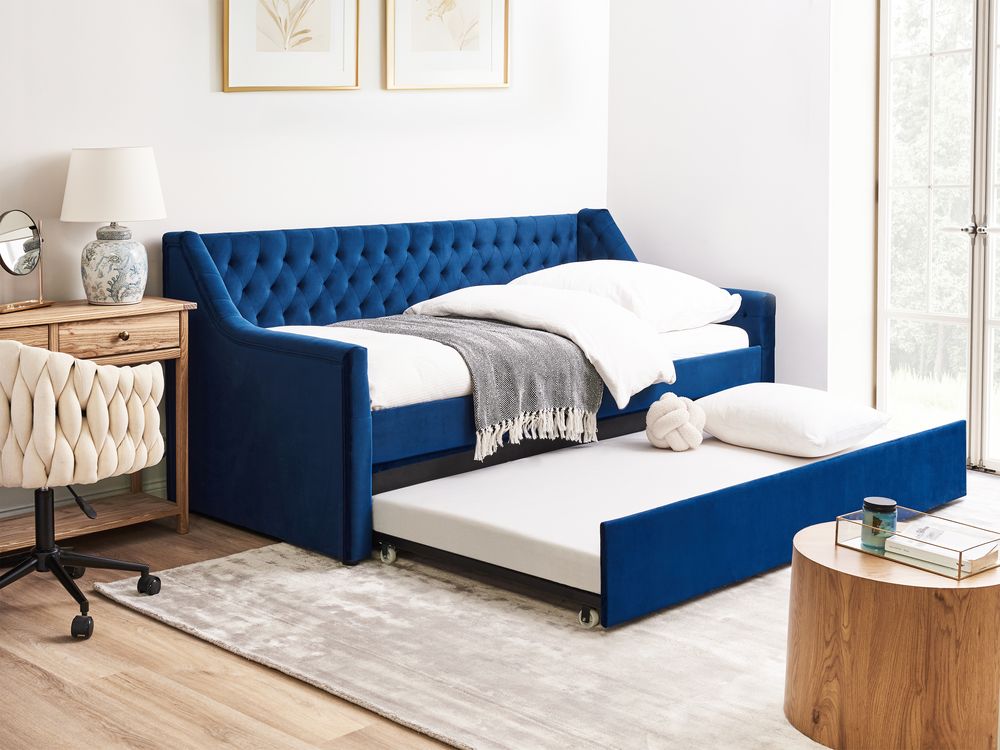 Ausziehbett Samtstoff MONTARGIS 90 x 200 cm Marineblau
