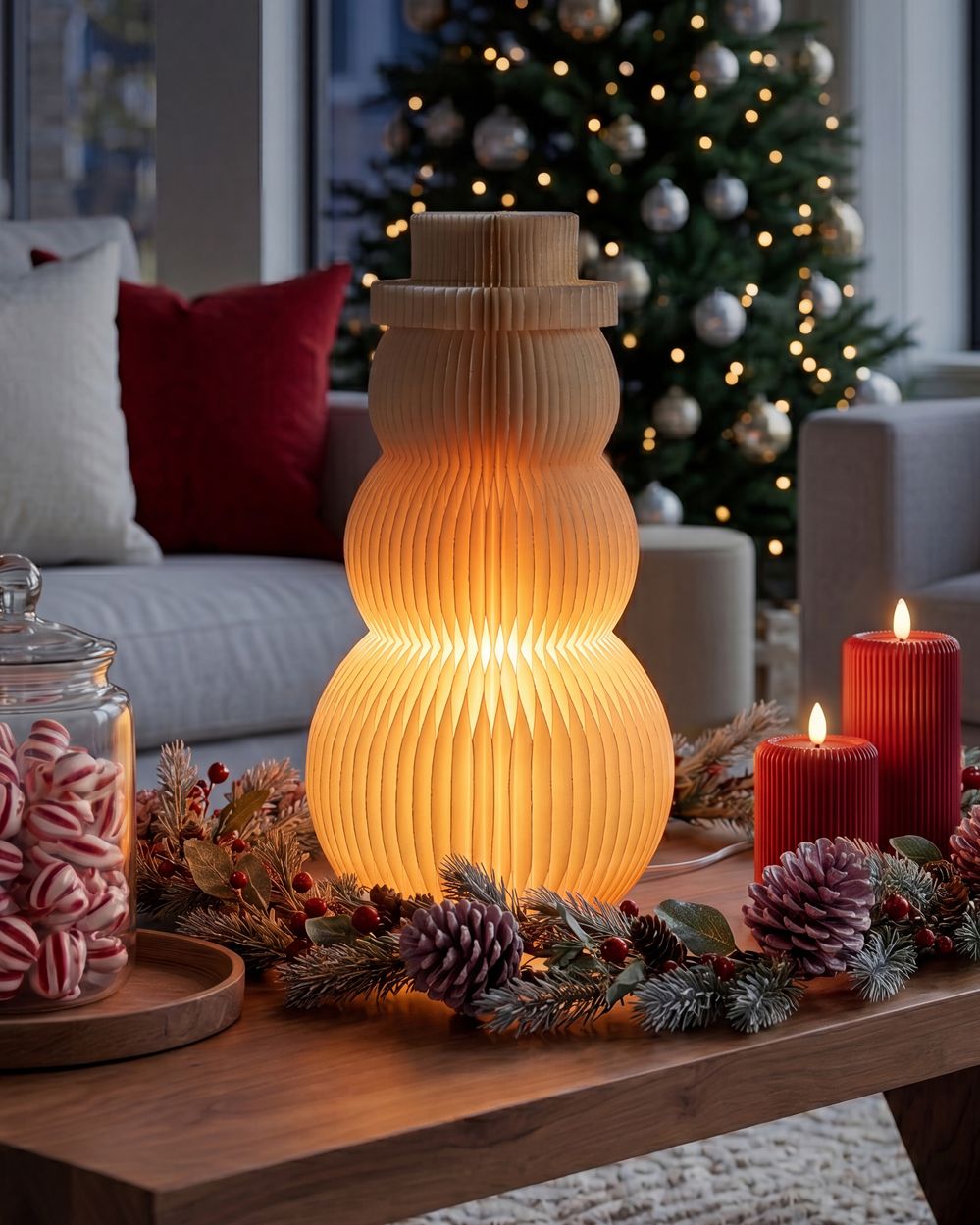 Christmas Decoration Table Lamp BANGA 51 cm Snowman Beige