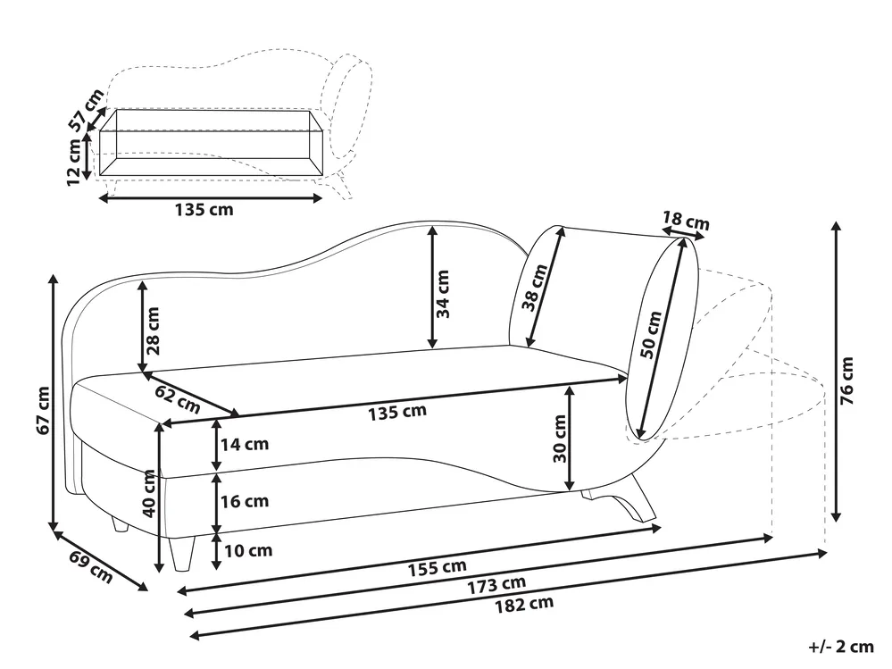 Rechtsseitige Chaiselongue MERI mit Stauraum Samtstoff Dunkelgrau_903565