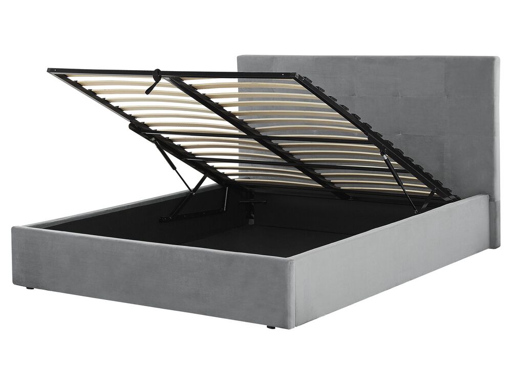 Bed met opbergruimte LORIENT Fluweel Lichtgrijs 160 x 200 cm