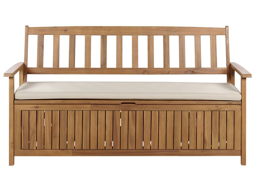Garden Bench with Cushion SOVANA 160 cm with Storage Acacia Wood Taupe
