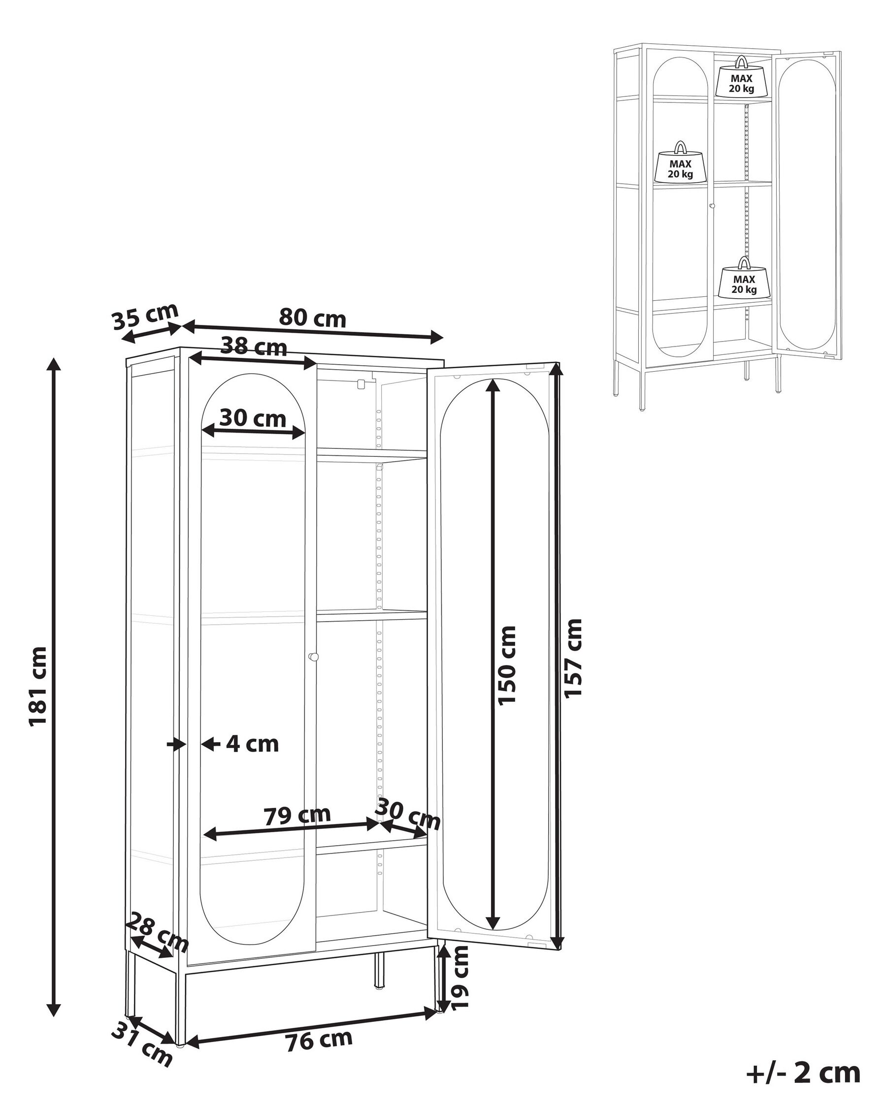 Glazen vitrinekast FOXTON 80 cm Metaal Zwart_850359