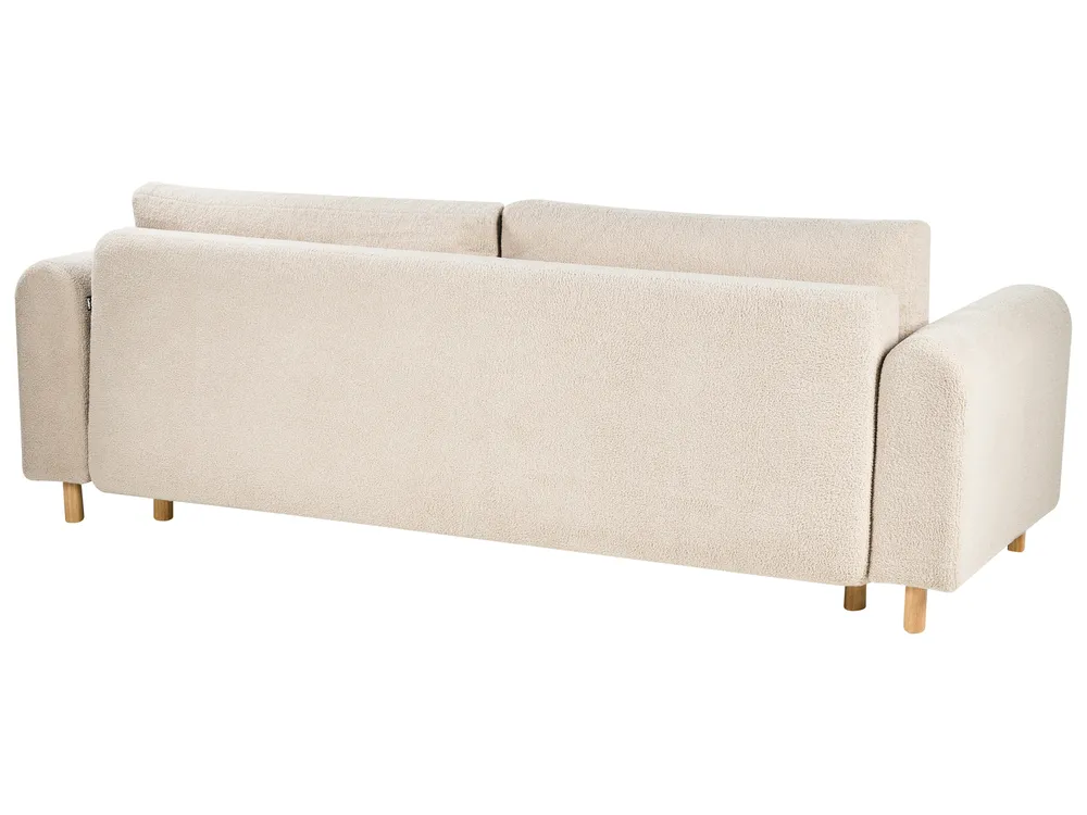 Sofa Bed 3 Seater KVAM with Storage Boucle Light Beige_1021832