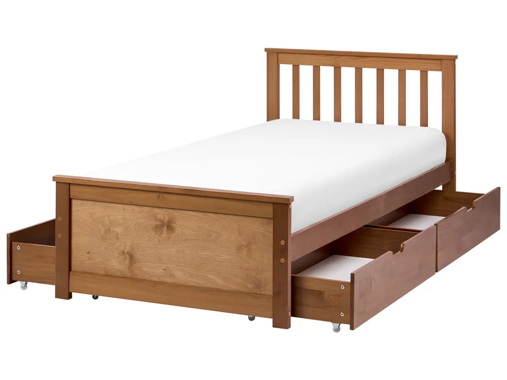 Bett mit 4 Schubladen OLENDON Kiefernholz Braun 90 x 200 cm