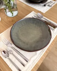 Set of 8 Dinner Plates THYME Stoneware Dark Green_1052630