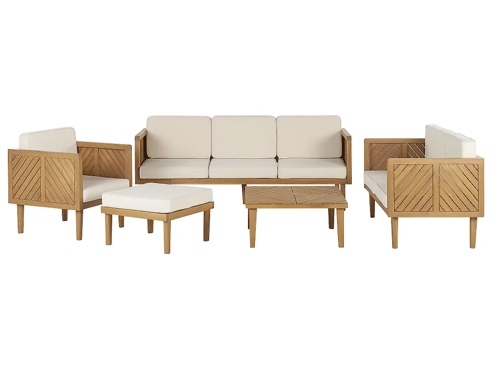 Lounge Set mit Tisch und Ottomane 6-Sitzer BARATTI Akazienholz Braun