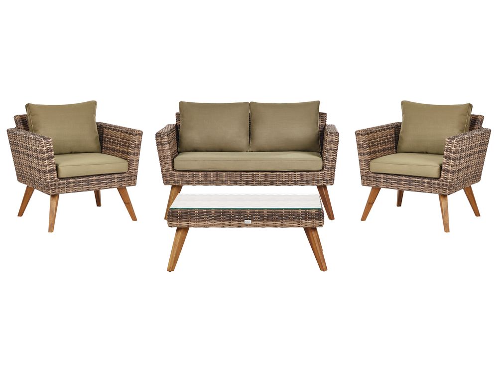 Garden Lounge Set with Table 4 Seater VITTORIA PE Rattan Olive Green