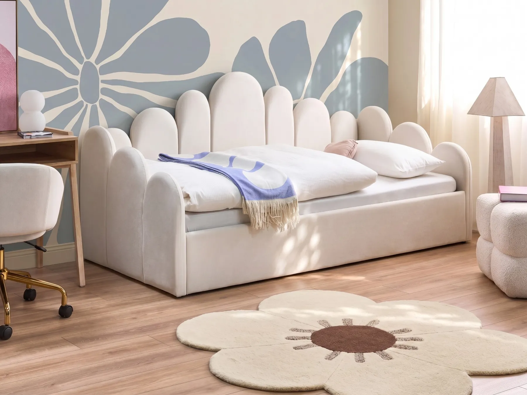 Bett mit Stauraum POLIGNAC Samtstoff Hellbeige 90 x 200 cm_1081029