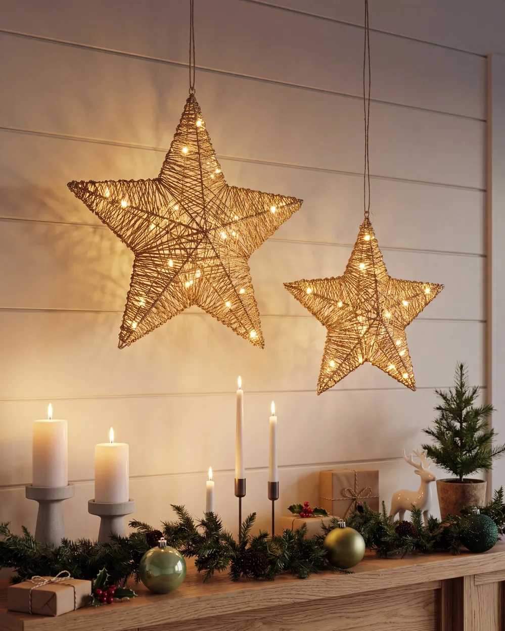 Weihnachtsdekoration 2er Set LED HAMPEN 24/30 cm Stern Gold
