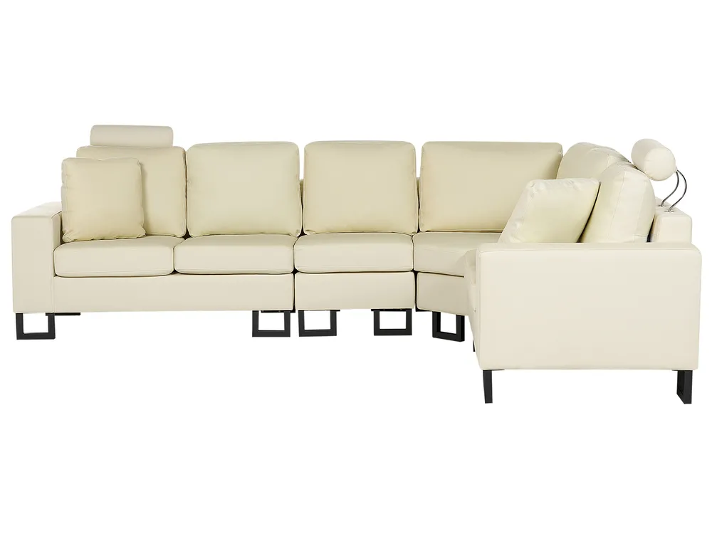 Ecksofa 6-Sitzer STOCKHOLM Echtleder Hellbeige linksseitig_900604