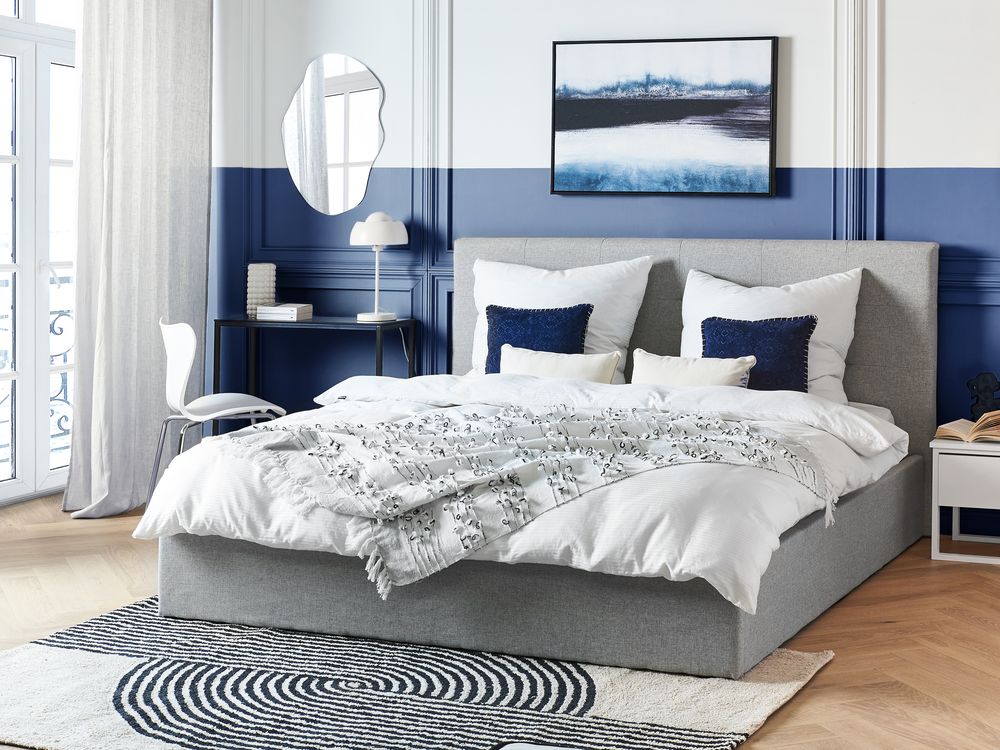 Ottoman Bed LORIENT Fabric Grey 180 x 200 cm (EU Super King)