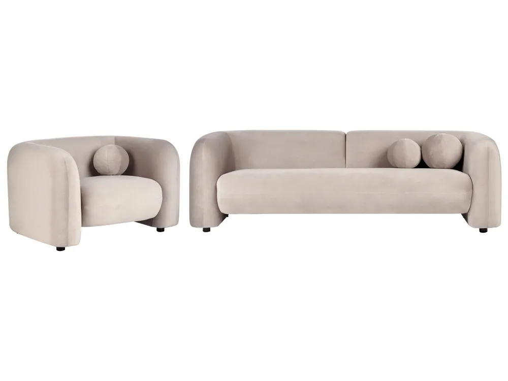 Sofa Set 4-Sitzer LEIREN Samtstoff Taupe