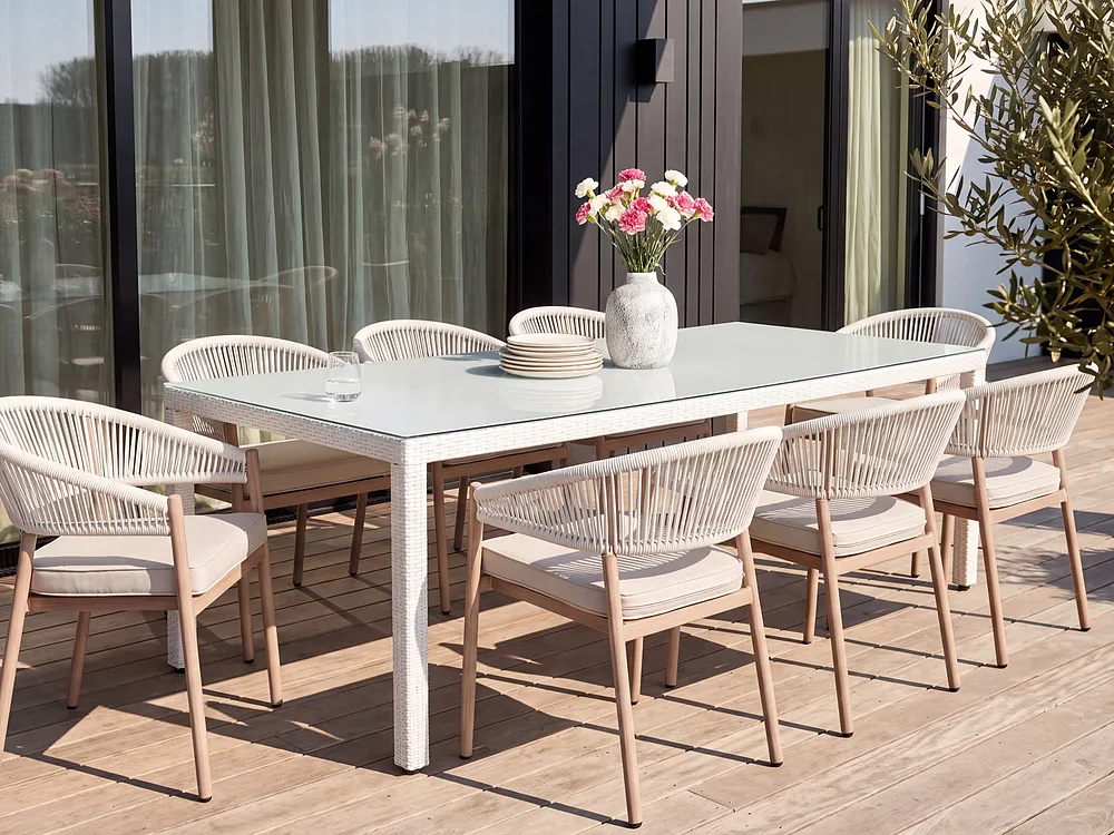 Gartentisch ITALY 220 cm 100 cm Glas Weiß