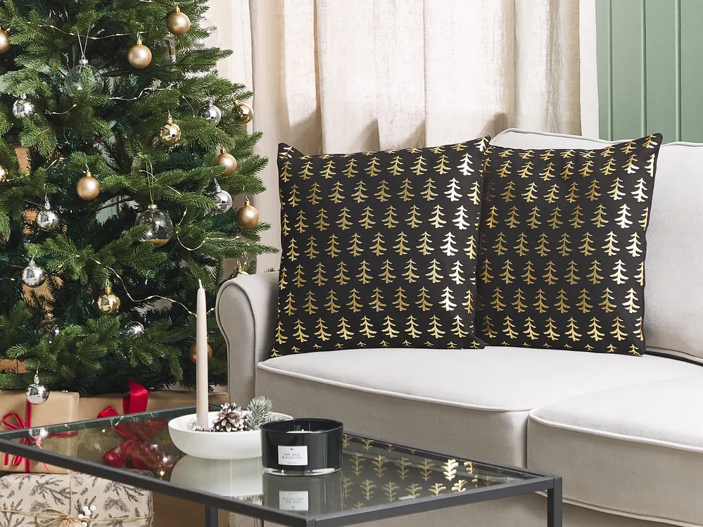 Dekokissen 2er Set LEROY 45 x 45 cm Baumwolle Schwarz Weihnachtsmotiv_814296