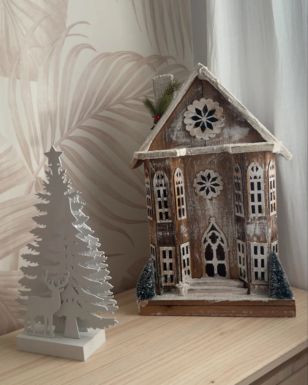 Weihnachtsdekoration LED UNARI 50 cm Haus Hellbraun_1047852
