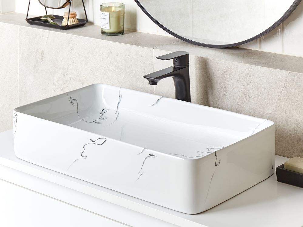 Countertop Basin HOPI 610 x 350 mm Ceramic White Marble