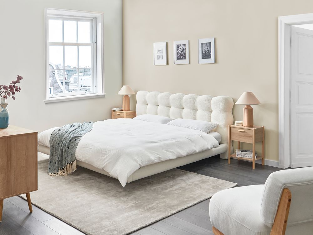Bed Bouclé SOULISSE 180 x 200 cm Gebroken wit