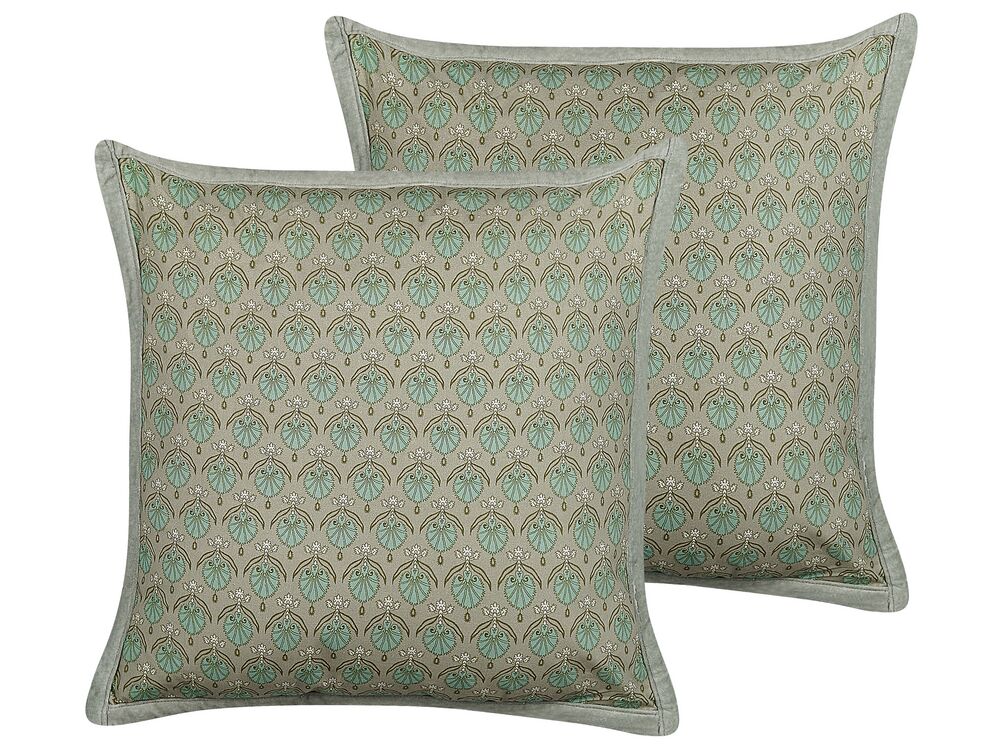 Set of 2 Decorative Cushions PICTUS 45 x 45 cm Velvet Green Plant Pattern