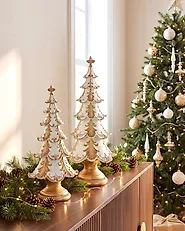 Set van 2 kerstdecoraties HEISKA 30/42 cm Kerstboom Goud_1175602