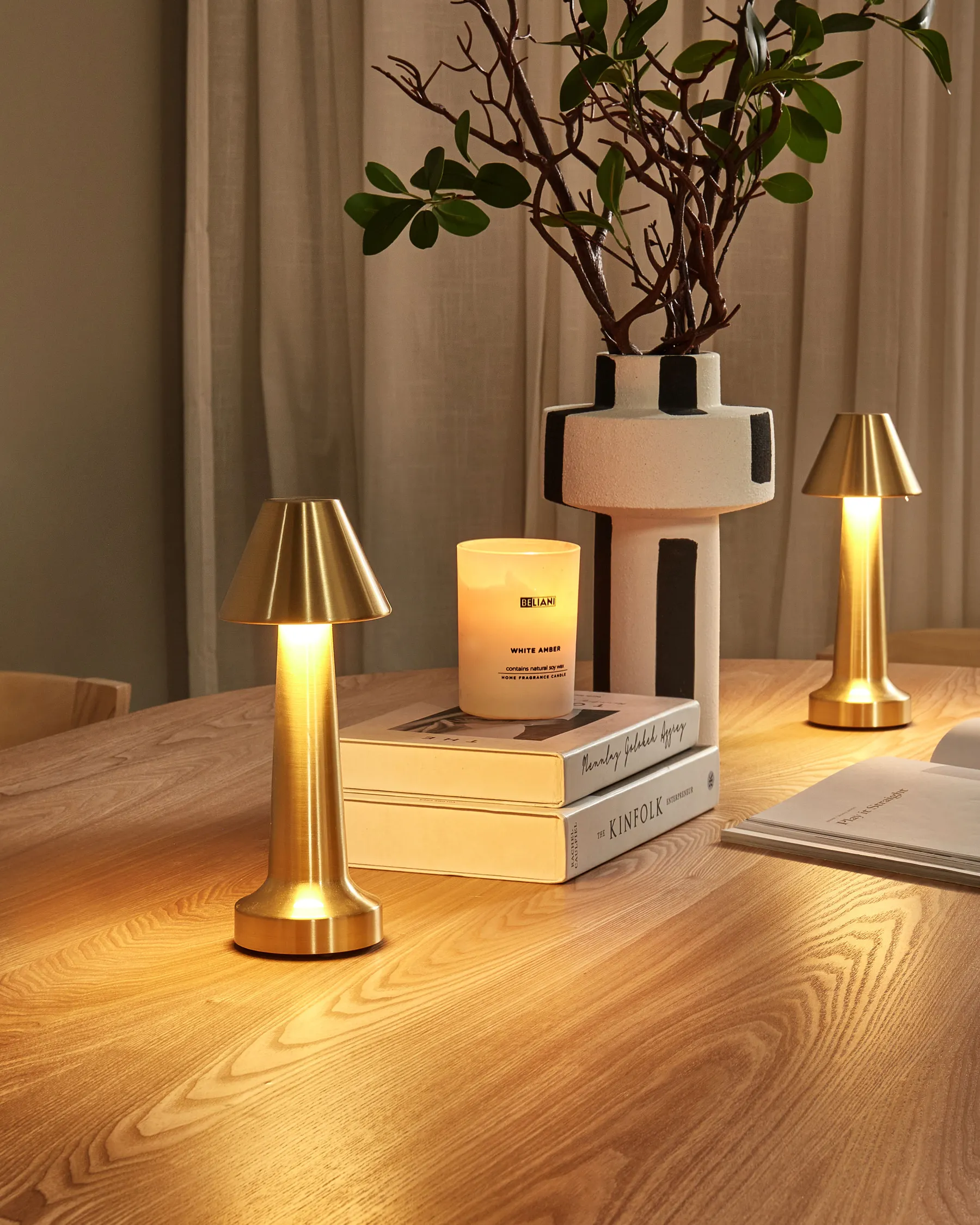 Kabellose LED Tischlampe 2er Set JOANES mit Dimmer Metall Gold_940385