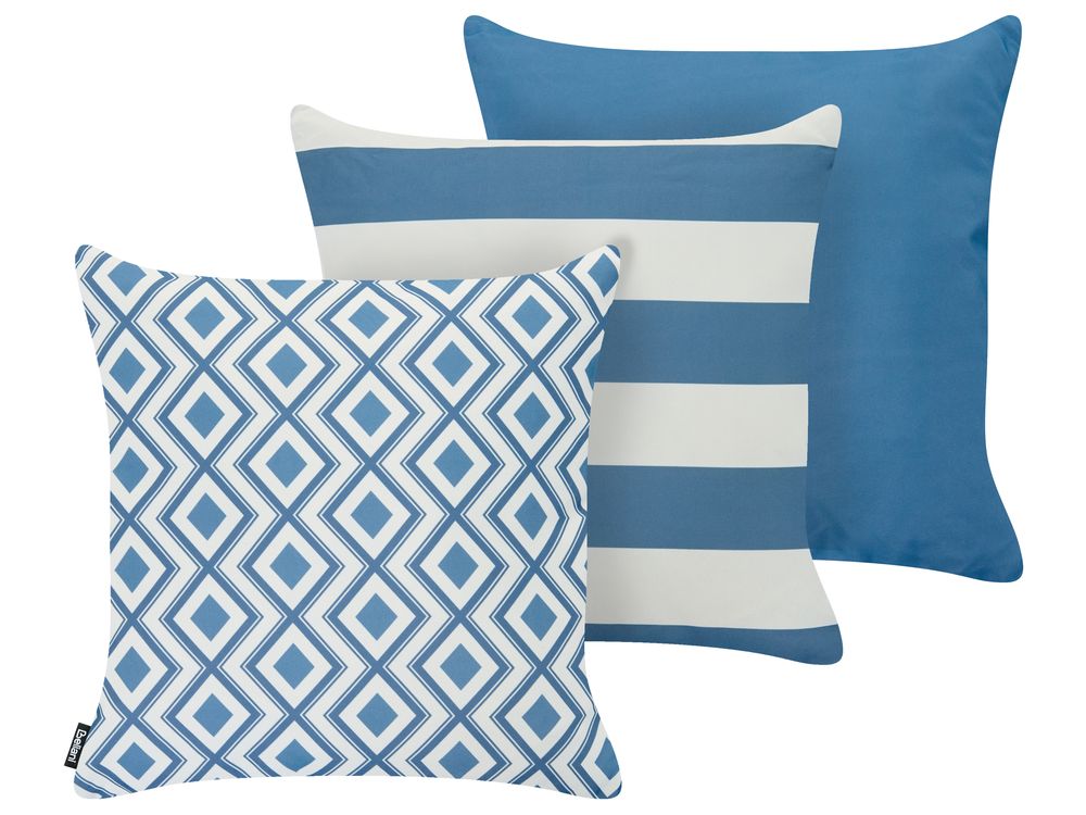 Gartenkissen 3er Set DEUTZIA Geometrisches Muster 45 x 45 cm Hellblau