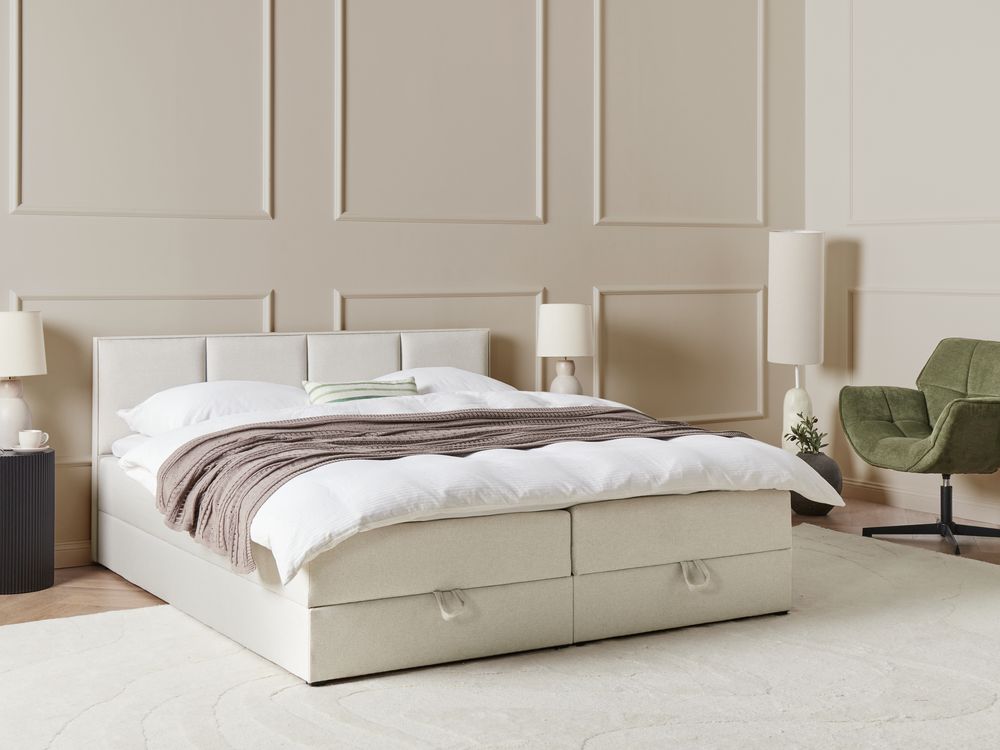 Boxspring met opbergruimte BARONET Stof Gebroken wit 180 x 200 cm