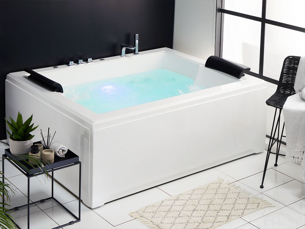 Corner Hot Tub with LED SALAMANCA 1830 x 1420 mm White