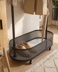 Coat Stand ROUSSILION with Shelf with Wheels Black_1084975