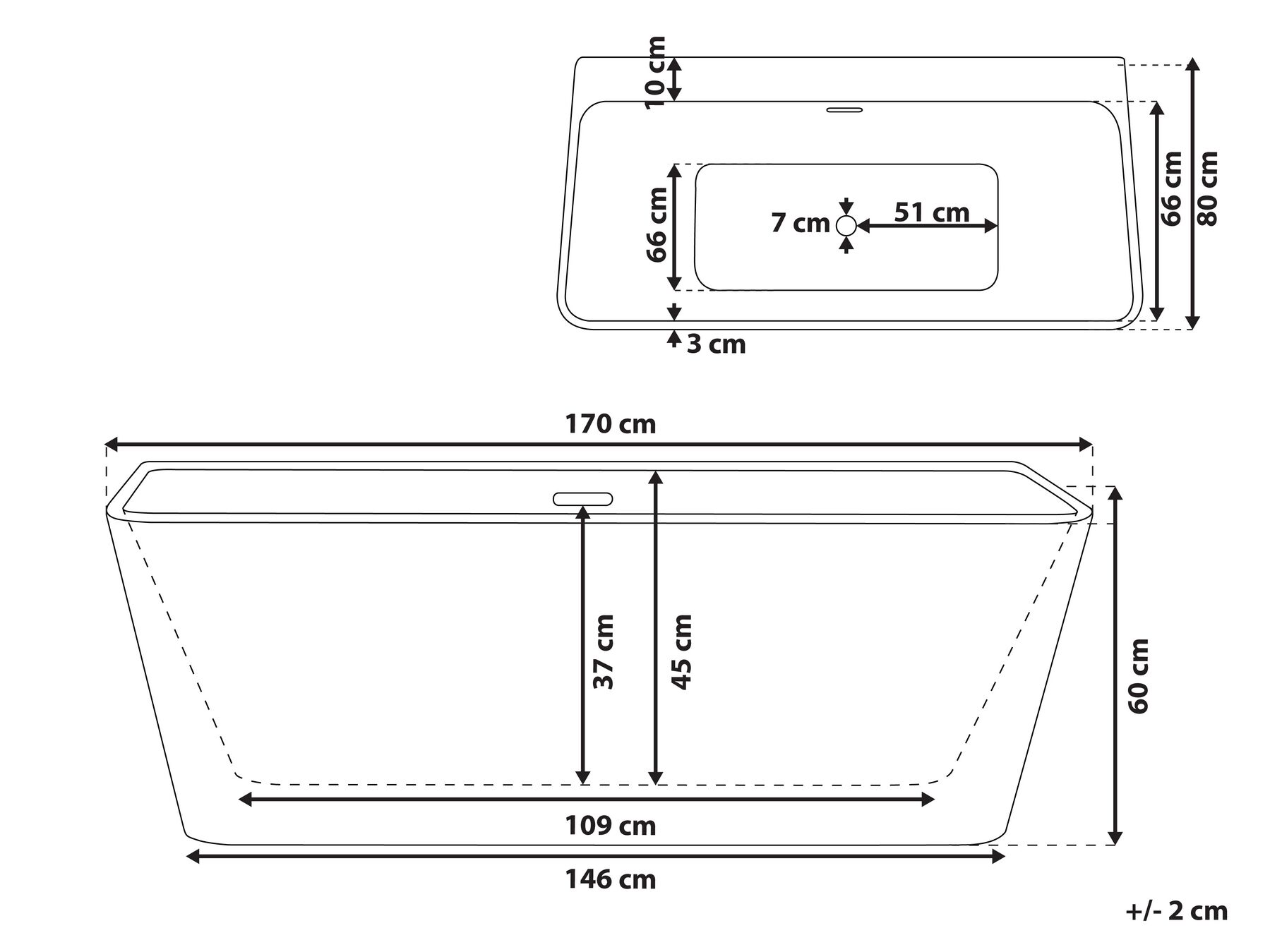 Bathtub HASSEL 1700 x 800 mm Black_775636
