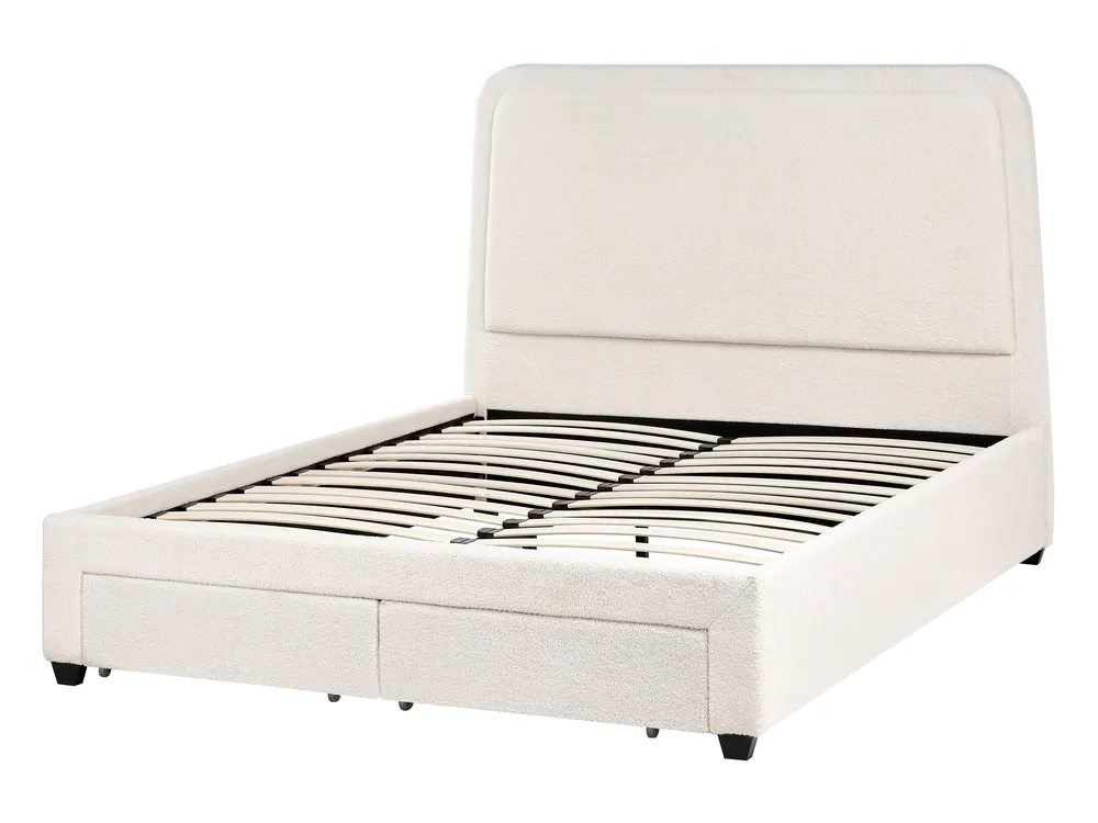 Bed with Storage Drawers SARDENT Boucle Off-White 140 x 200 cm (EU Double)_1009089
