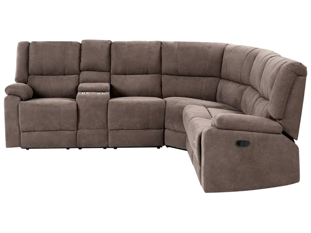 Ecksofa manuell verstellbar 5-Sitzer ROKKE Stoff Taupe linksseitig_851448