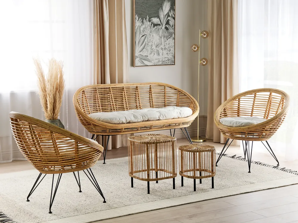 Lounge Set mit Tisch 4-Sitzer MARATEA/CESENATICO Rattan Naturfarben_878416