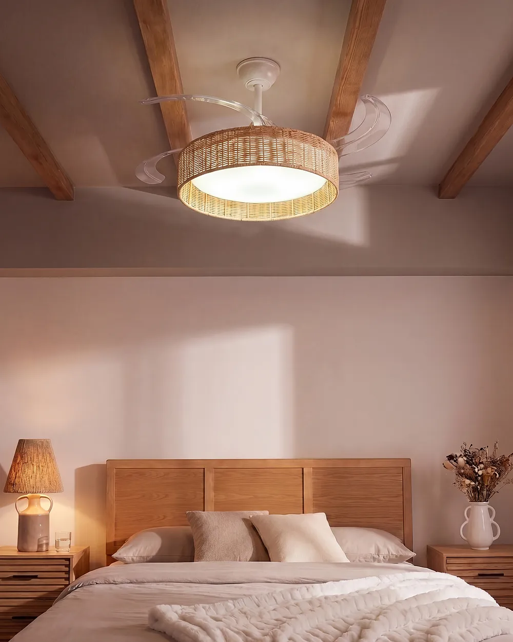Ventilateur de plafond avec lampe TOMOKA Avec télécommande LED Blanc