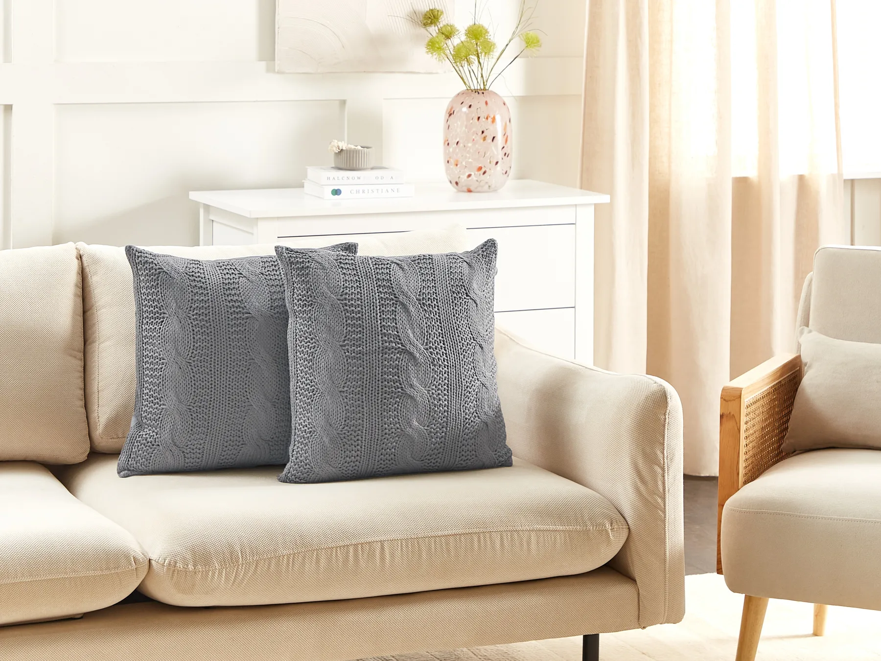 Set of 2 Decorative Cushions CONSTYLIS 45 x 45 cm Cotton Dark Grey Solid_914024