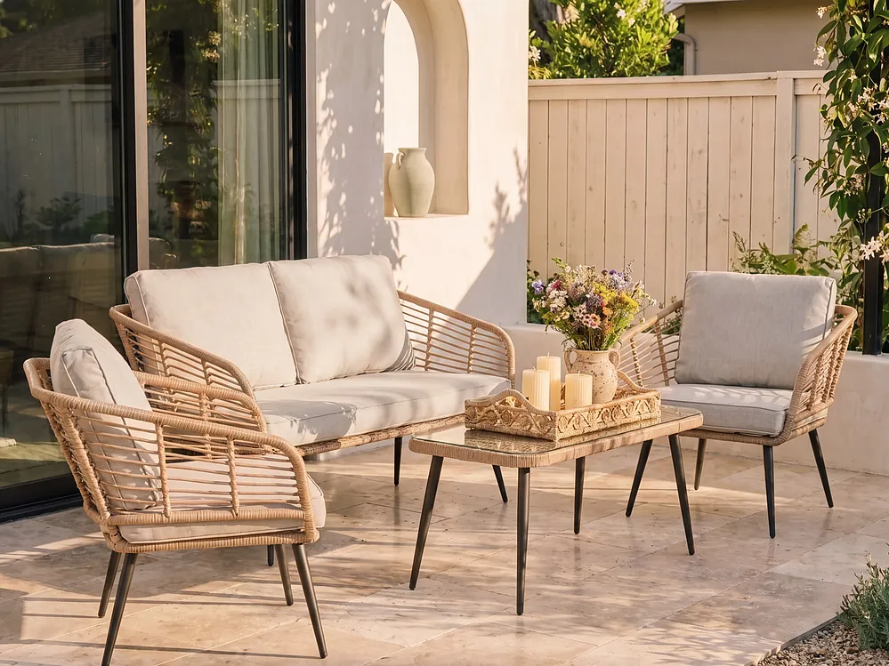 Garden Lounge Set with Table 4 Seater CORINTH PE Rattan Natural_1156829