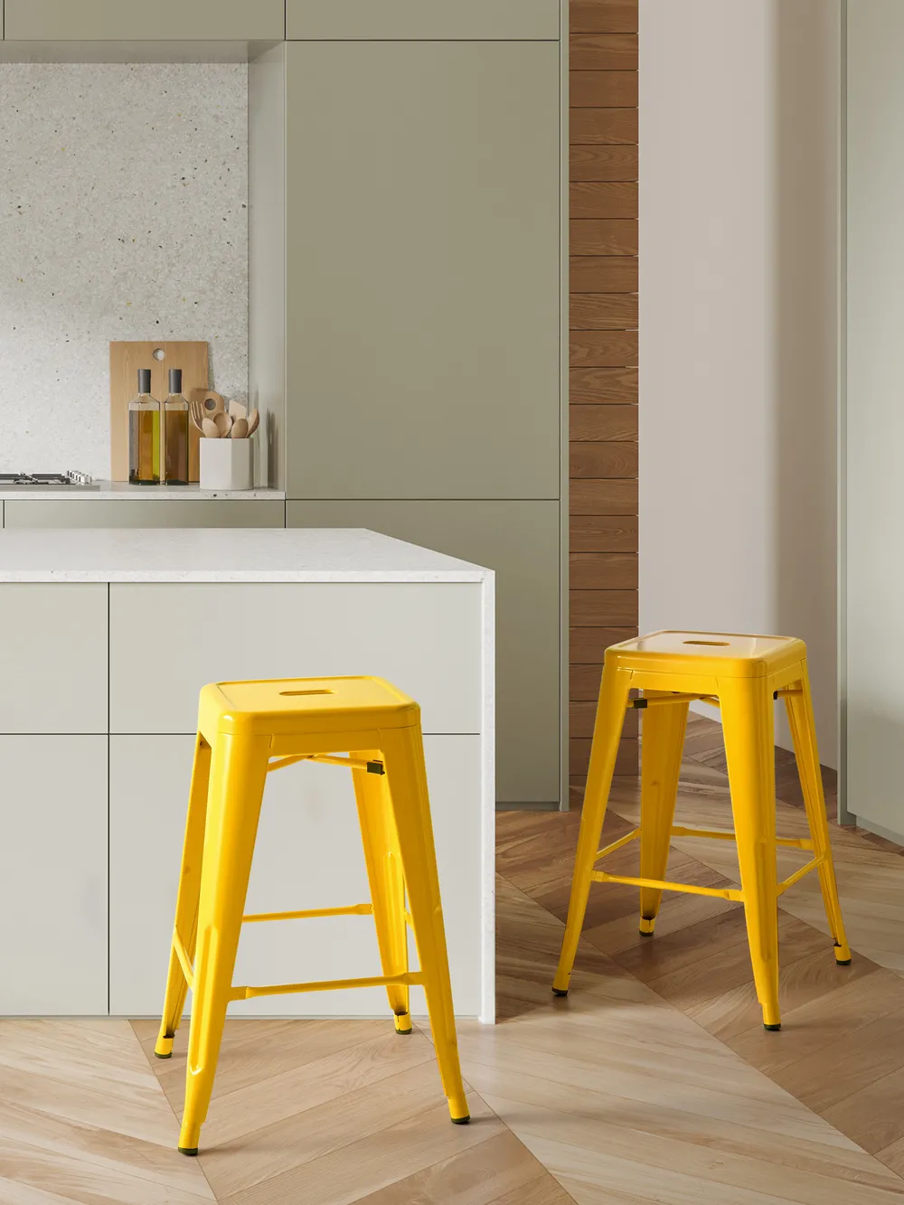 Set of 2 Bar Stools CABRILLO Metal Yellow