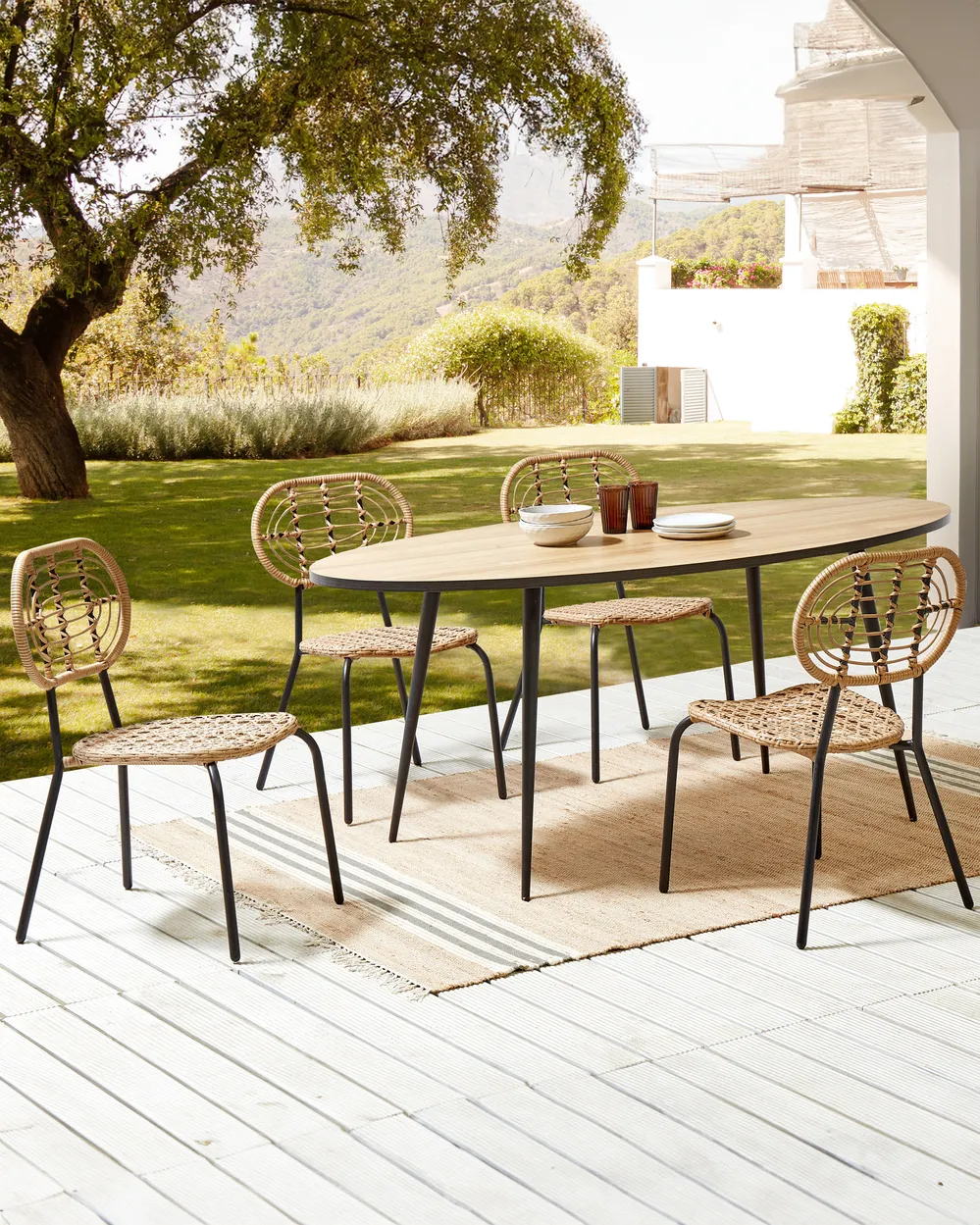 Gartenstuhl 4er Set PRATELLO Polyrattan Naturfarben