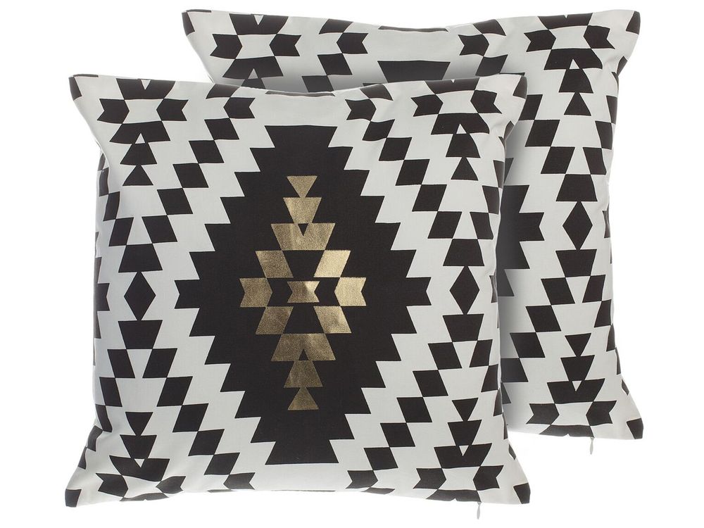 Set od 2 ukrasna jastuka COLEUS 45 x 45 cm Pamuk Crni geometrijski uzorak