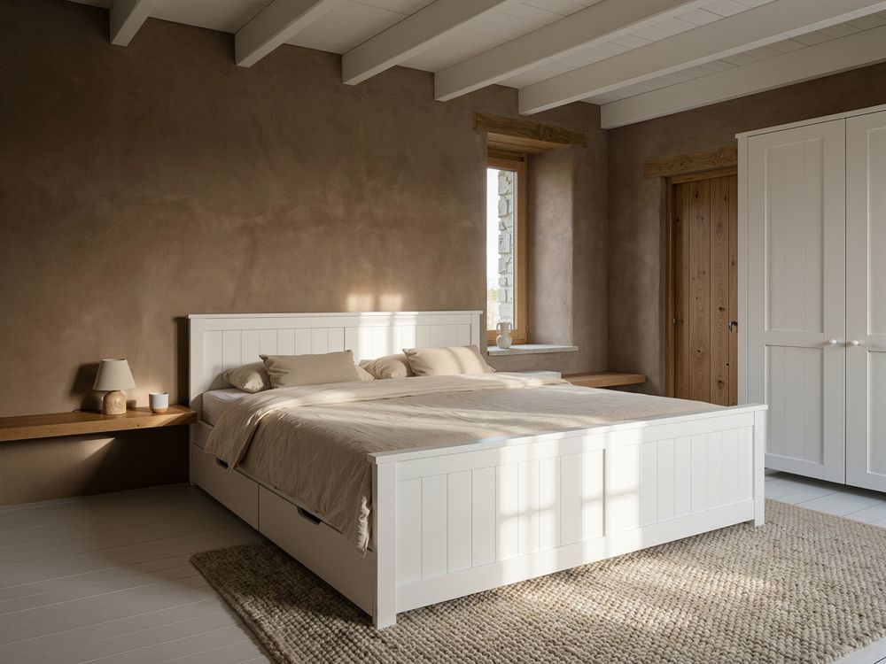 Bed with 4 Drawers SABRAN Pine Wood White 160 x 200 cm (EU King Size)
