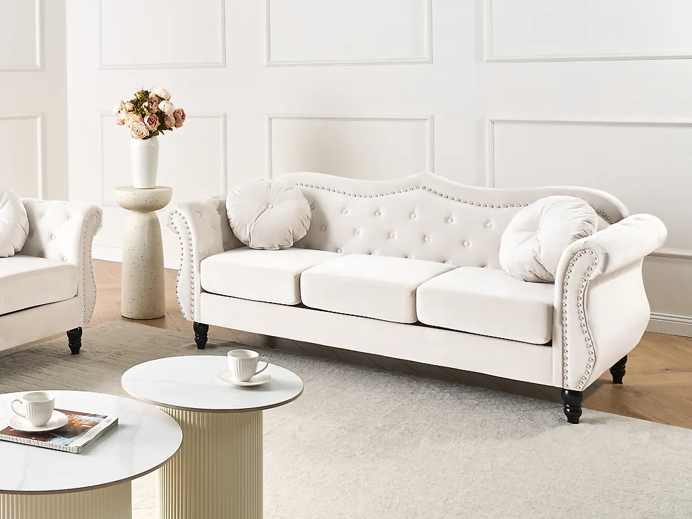 Sofa 3 Seater SKIEN Velvet Light Beige