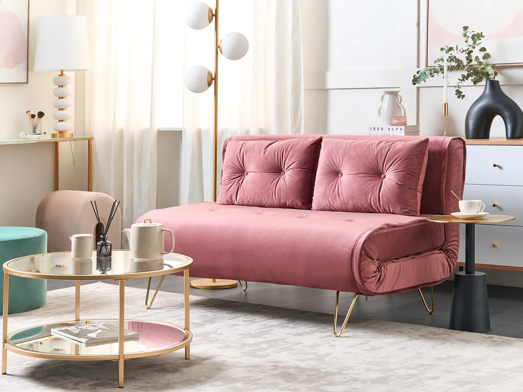 Schlafsofa 2-Sitzer VESTFOLD Samtstoff Rosa_851139