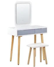 Schminktisch mit Spiegel und Hocker DIEPPE LED Weiß_850233