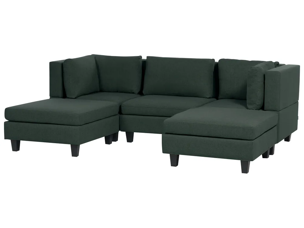 U-förmiges Modulsofa 5-Sitzer UNSTAD Stoff Dunkelgrün_893437